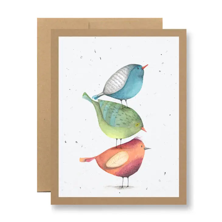 Plantable Greeting Card - watercolor birds in a stack