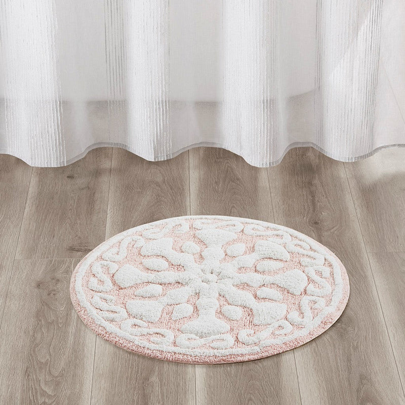 Casablanca Medallion Cotton Tufted Bath Rug- 25" Round- Pink