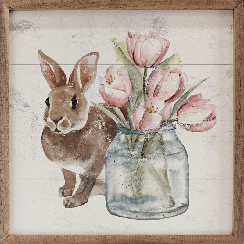 16x16 Brown Bunny & Jar of Tulips