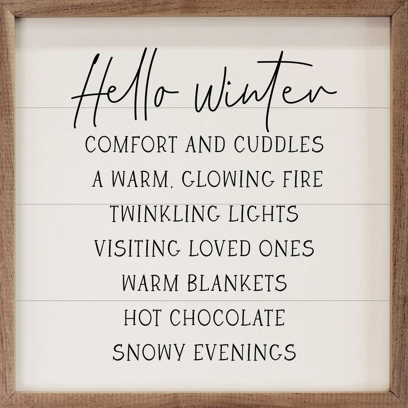 16x16 Hello Winter Comforts Framed Sign