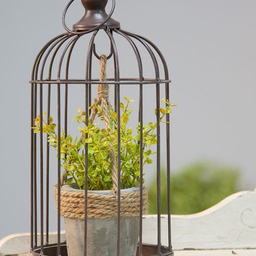 Metal Birdcage with Cement and Jute Plant Holder