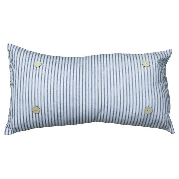 Blue Ticking Lumbar Button Pillow