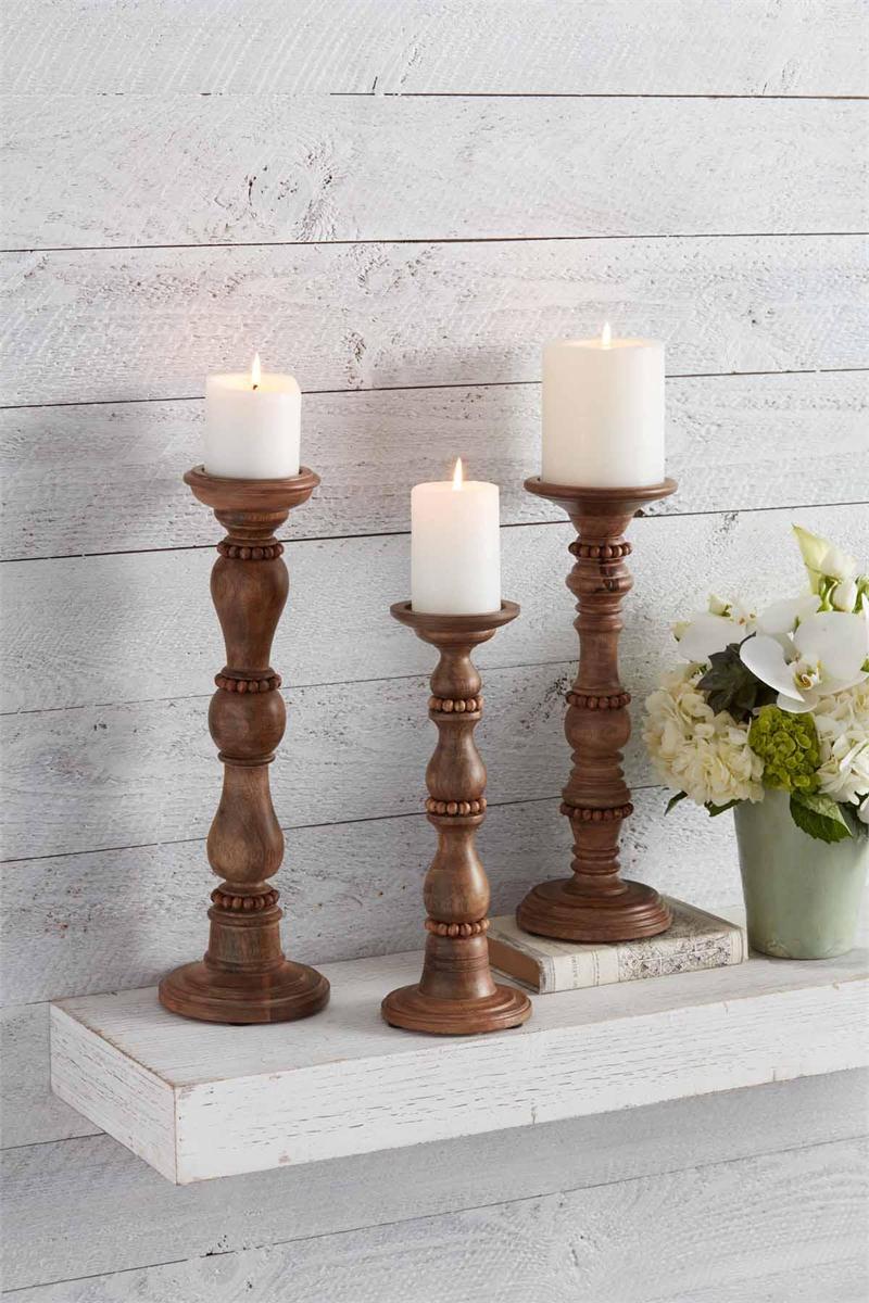 Beaded Wood Candlestick