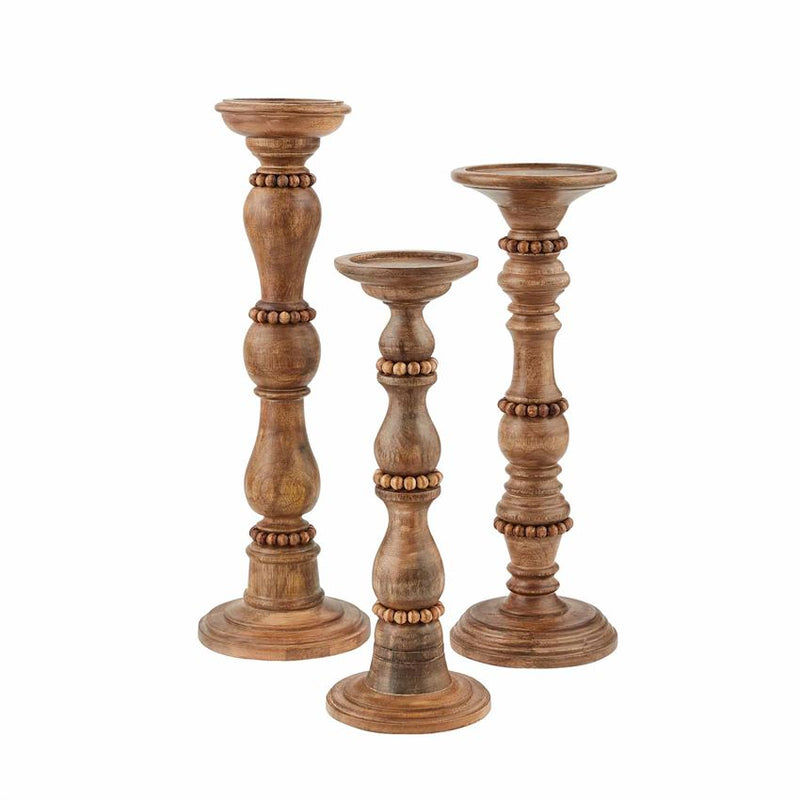 Beaded Wood Candlestick