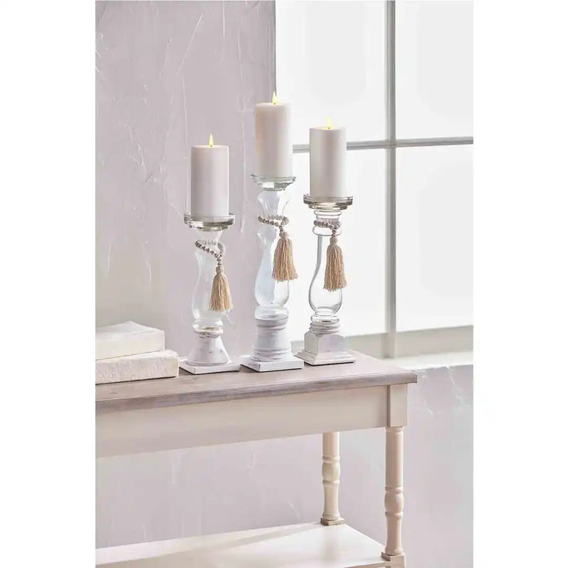 Glass & Wood Bead Candleholder