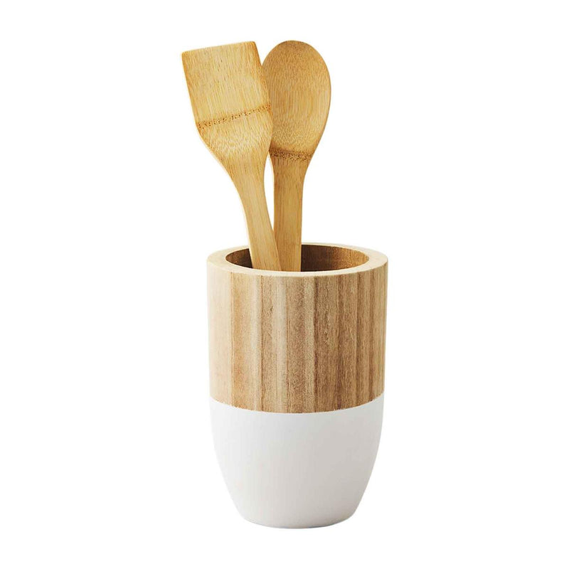 White Two-Tone Utensil Holder Set