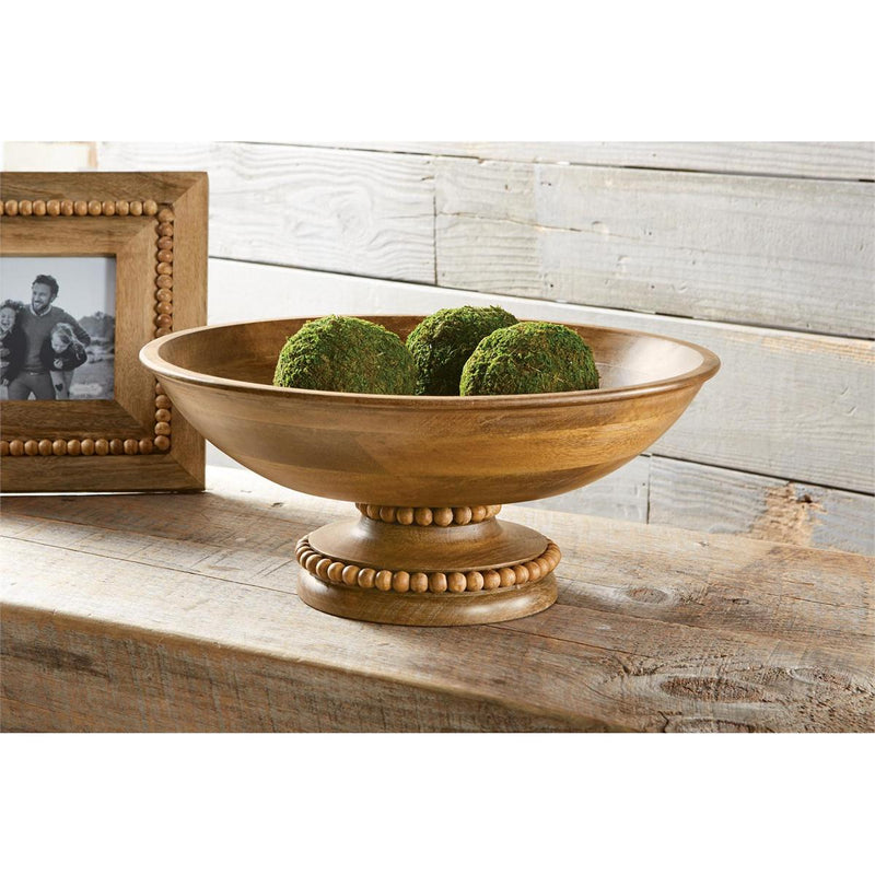 Beaded Wood Pedestal Bowl
