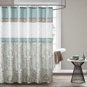 Shawnee Printed and Embroidered Shower Curtain - Seafoam