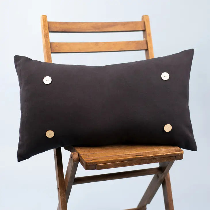 Black Lumbar Button Pillow