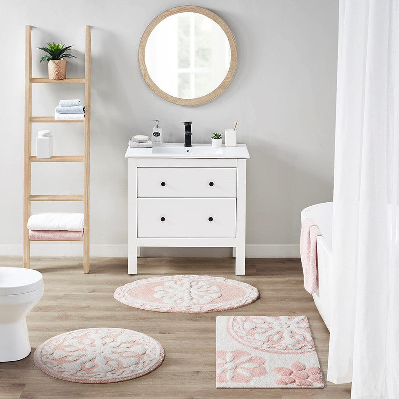 Casablanca Medallion Cotton Tufted Bath Rug- 25" Round- Pink