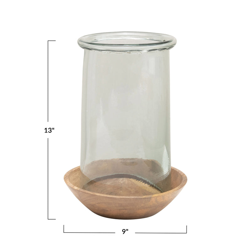 Glass Hurricane with Wood Base
