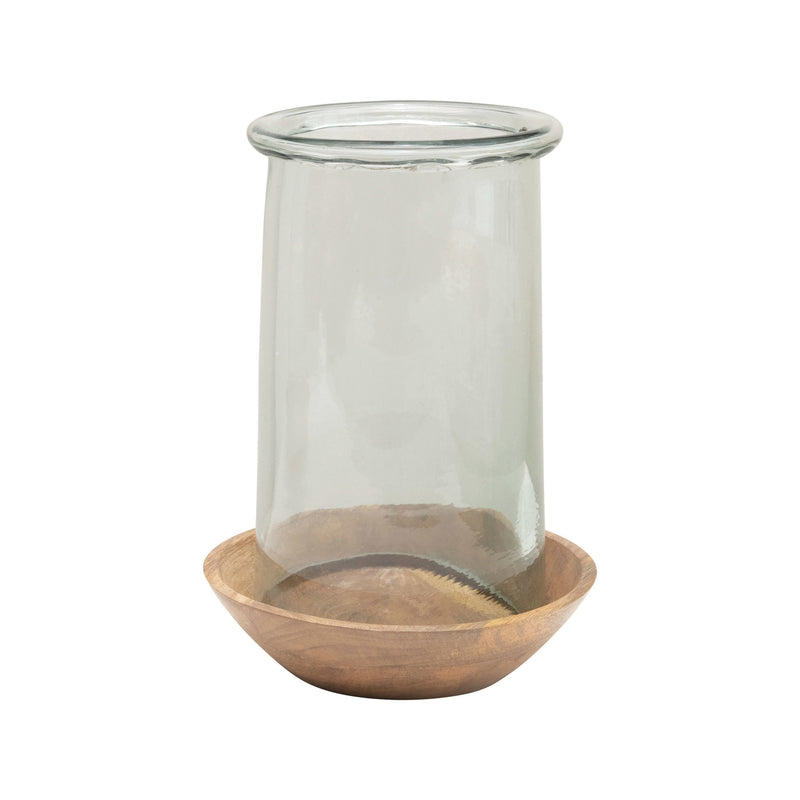 Glass Hurricane with Wood Base