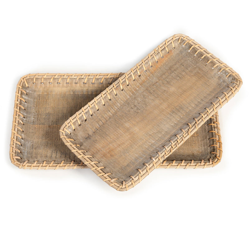 Rattan Laced Wooden Tray