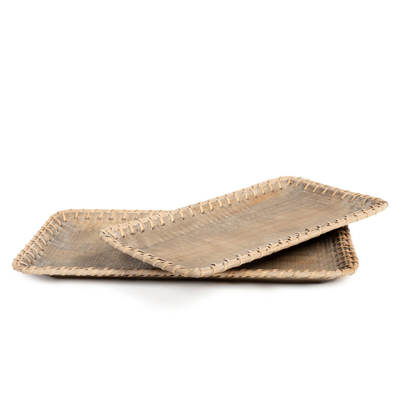 Rattan Laced Wooden Tray