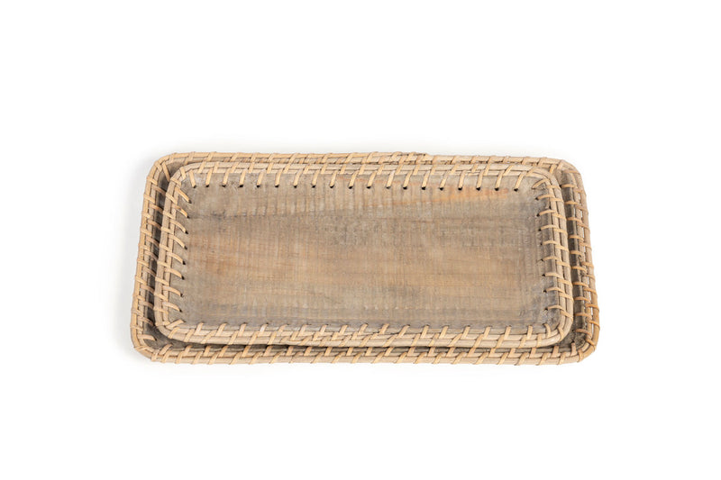 Rattan Laced Wooden Tray