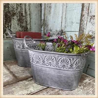 Embossed Banded Oval Planter