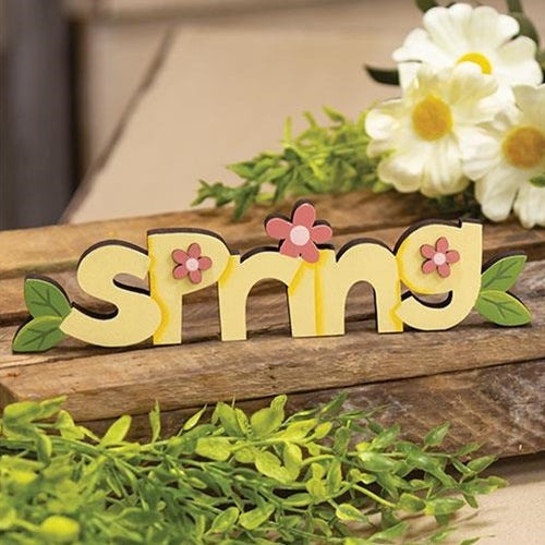 Spring Wooden Word Cutout Sitter