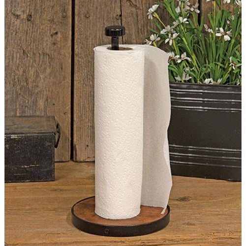 Wood And Black Metal Paper Towel Holder