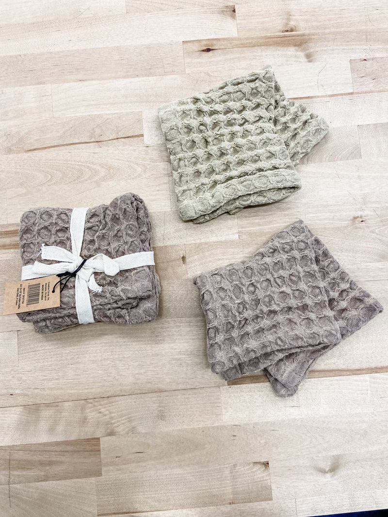 Cotton Waffle Weave Dish Cloths w/ Loops, Set of 2