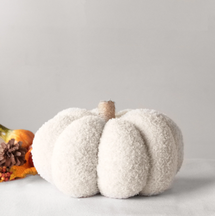 9" Ivory Teddy Cloth Pumpkin