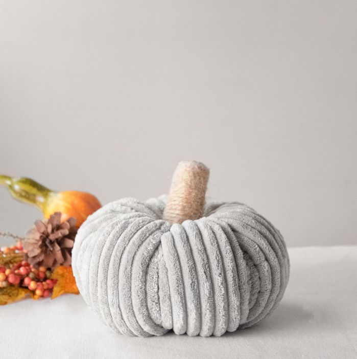 7" Grey Velvet Pumpkin