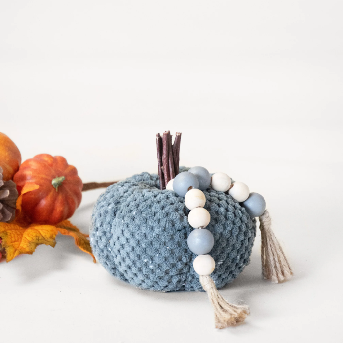 Grey Velvet Pumpkin with Beads