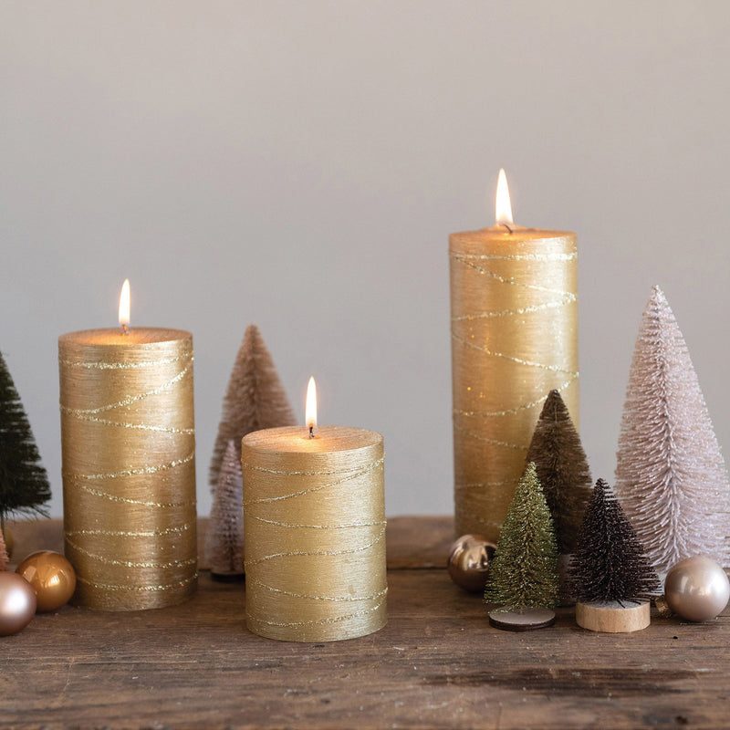 Unscented Pillar Candle - Gold Metallic Finish