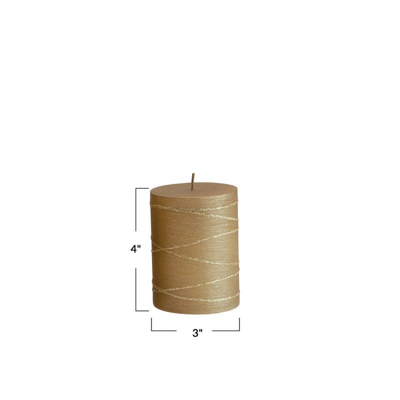 Unscented Pillar Candle - Gold Metallic Finish