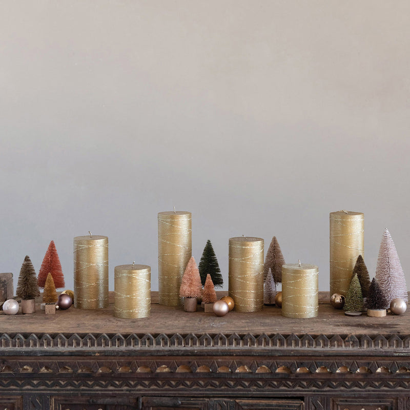 Unscented Pillar Candle - Gold Metallic Finish