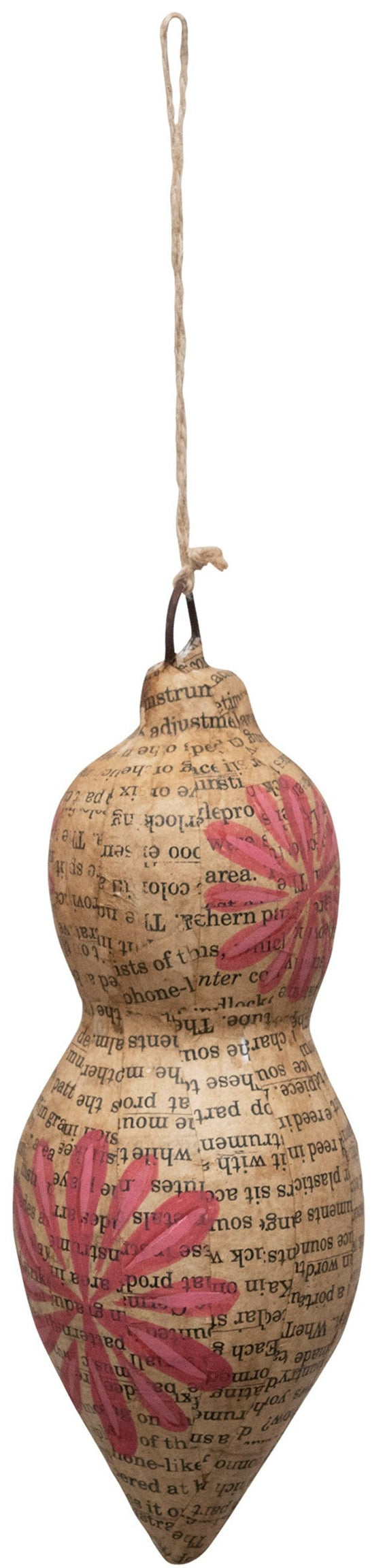 Paper Mache Newsprint Ornament with Hand-Painted Flowers