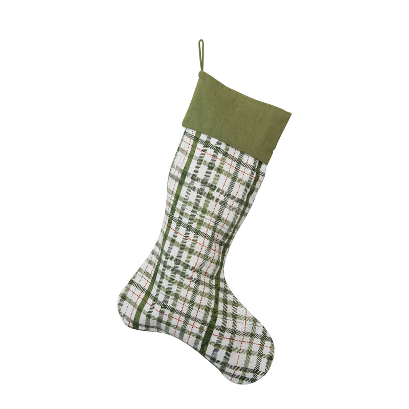 20" Cotton Slub Printed Plaid Stocking