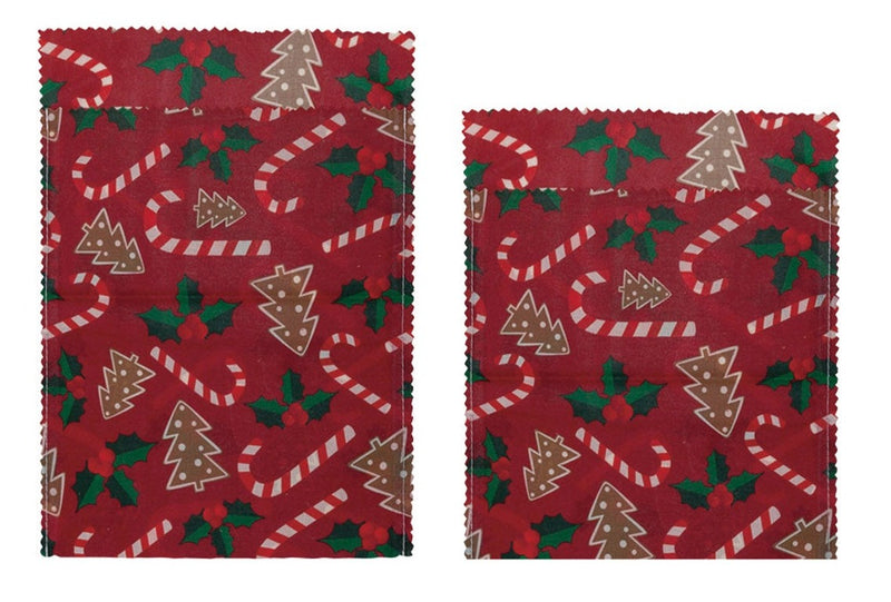 Reusable Fabric Beeswax Food Bags with Prints, Set of 2