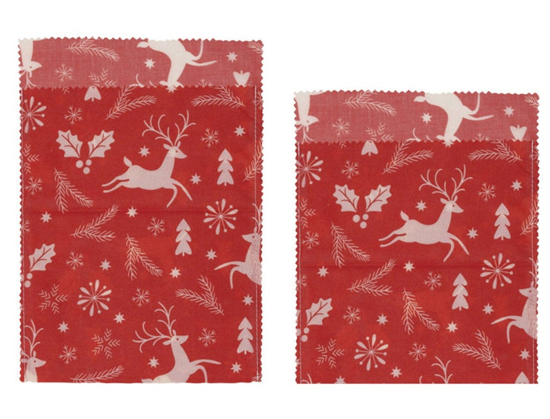 Reusable Fabric Beeswax Food Bags with Prints, Set of 2