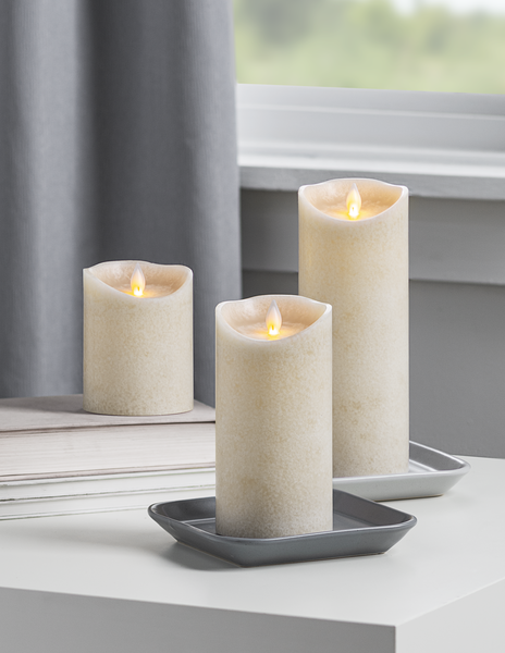 Linen LED Mottled Wax Pillar Candle