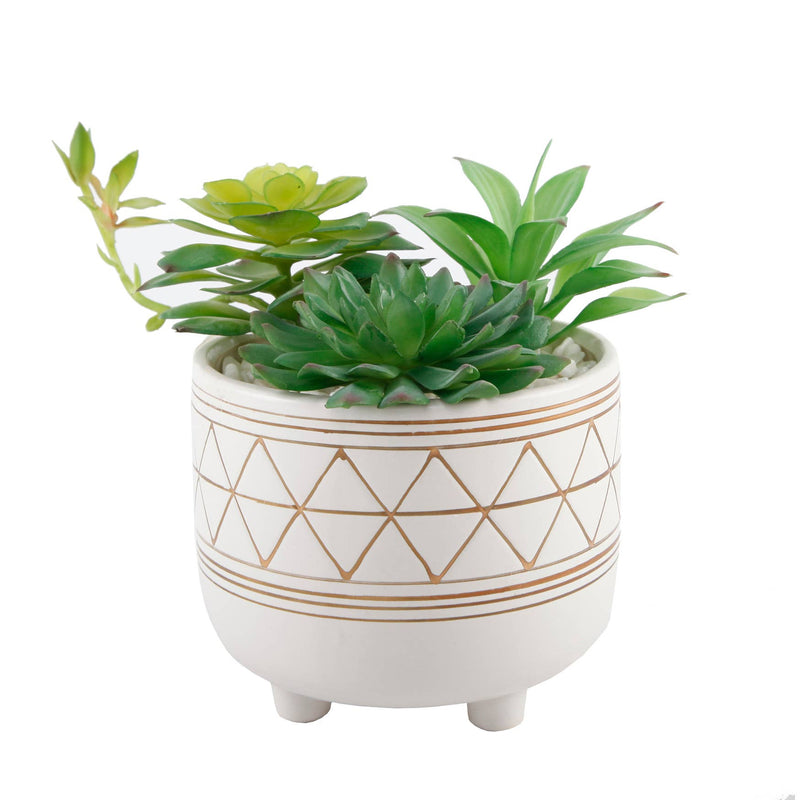 6" FOOTED GOLD GEO CERAMIC SUCCULENT