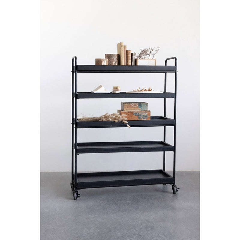 Wood & Metal 5-Tier Shelf on Casters- NEW!