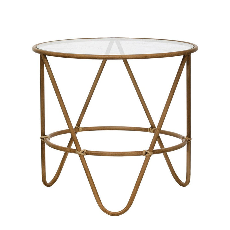 Metal Bamboo-Style Table with Glass Top
