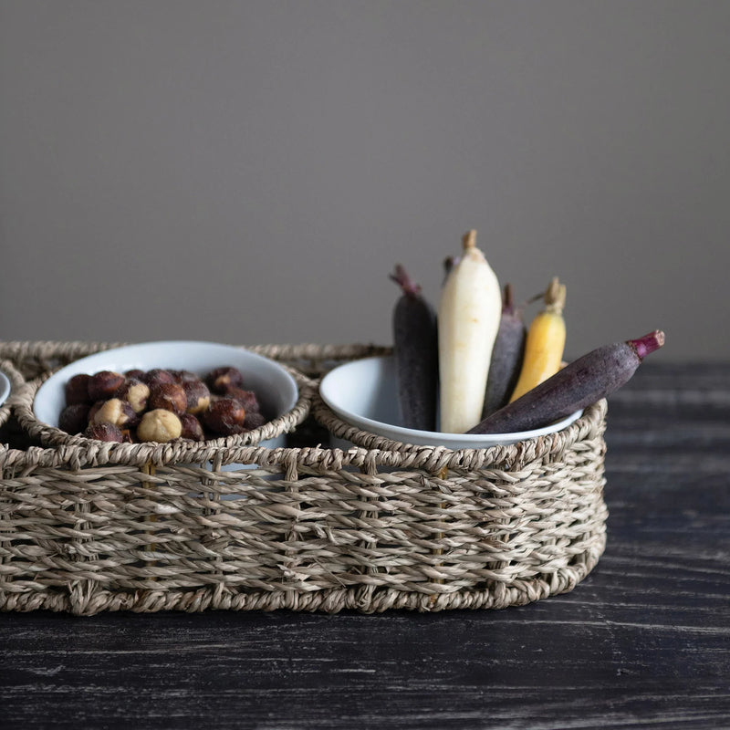 Hand-Woven Basket with Ceramic Bowls