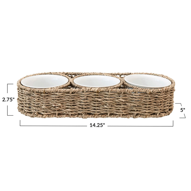 Hand-Woven Basket with Ceramic Bowls