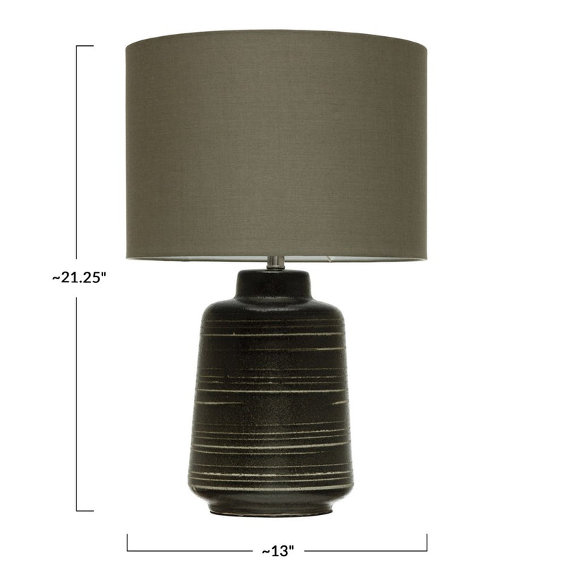 Stoneware Table Lamp with Olive Green Linen Shade