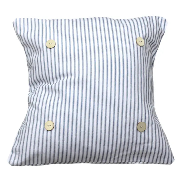 Blue Ticking Square Button Pillow