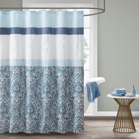 Shawnee Printed & Embroidered Shower Curtain - Blue
