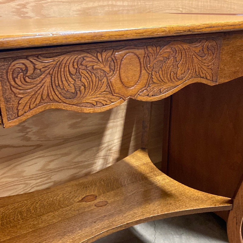 Oak Library Table (Carved Drawer)