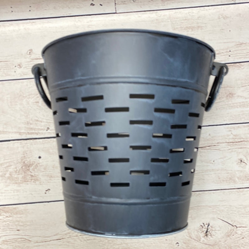 Antique Navy Round Olive Bucket with Side Handles