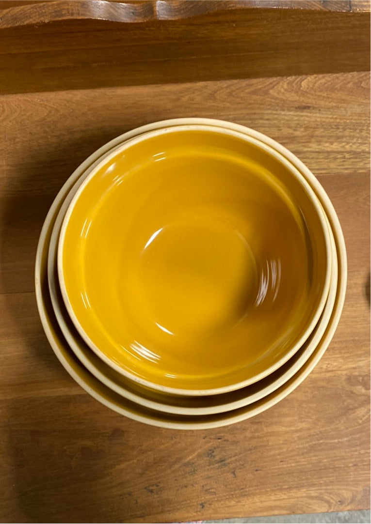 Crate & Barrel Ribbed Mixing Bowl Set - Mustard