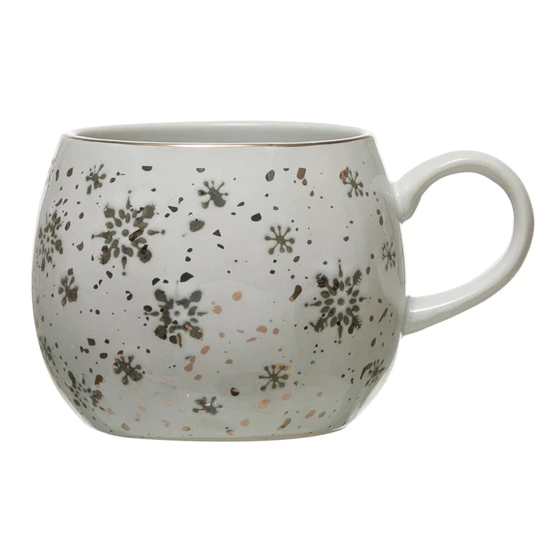 Hand-Stamped Mug with Snowflake Pattern